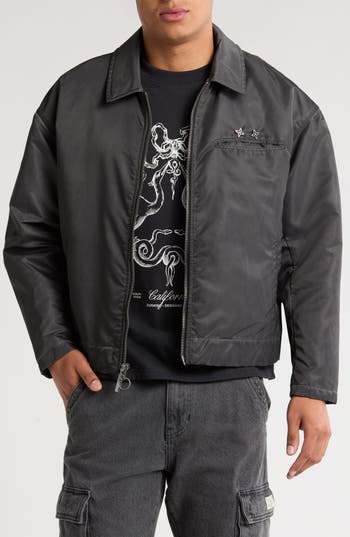 Pacsun Washed Nylon Zip Jacket In Black