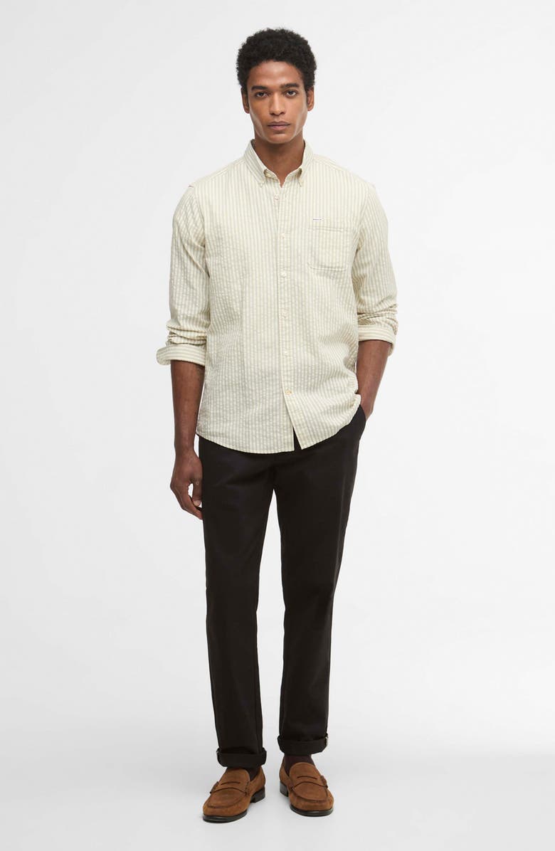 Barbour Cresswell Stripe Cotton Seersucker Button-Down Shirt, Alternate, color, Sea Green