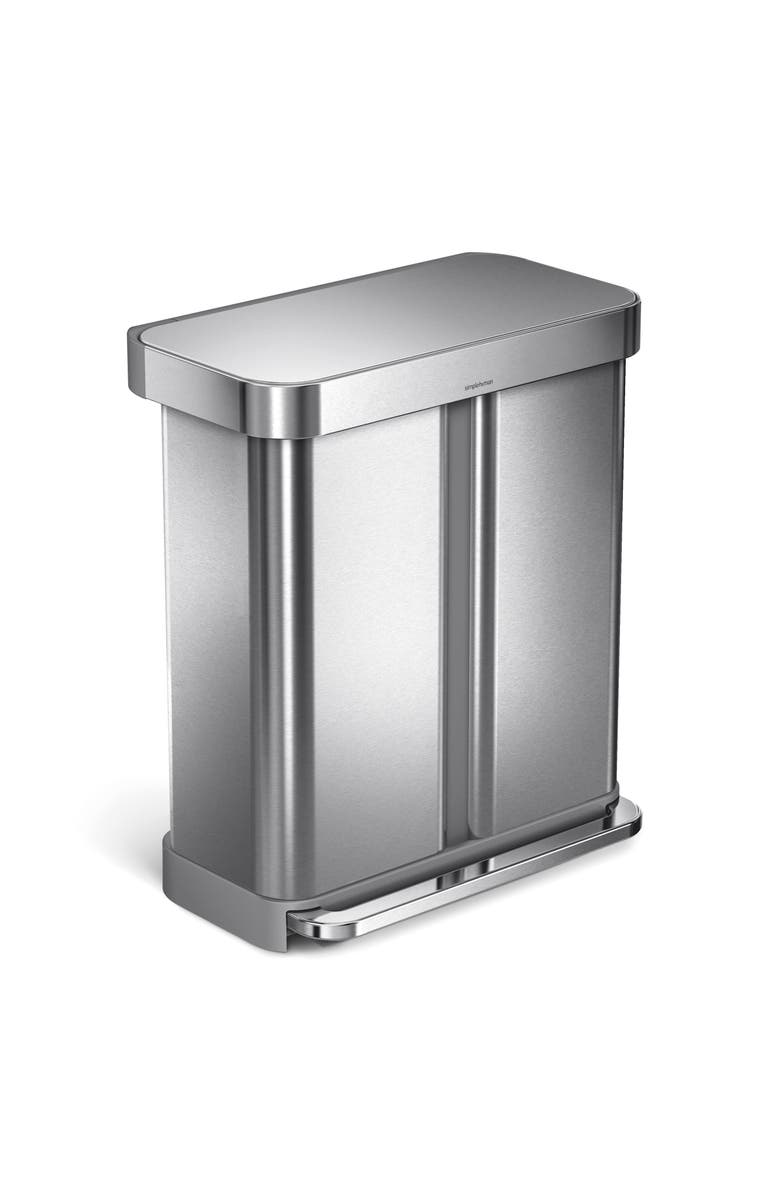 simplehuman 58L Dual Compartment Rectangular Step Trash Can, Main, color, 