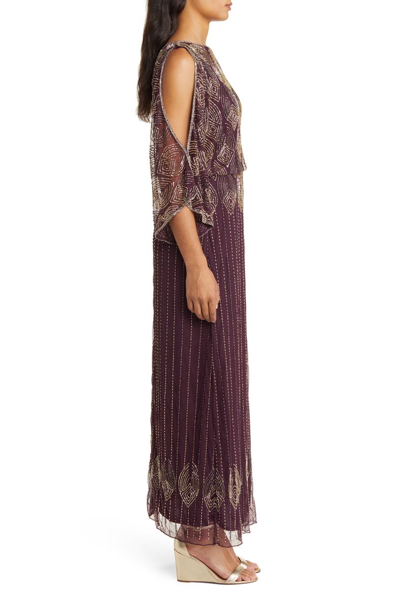Beaded Cold Shoulder Cocktail Dress, Alternate, color, WINE