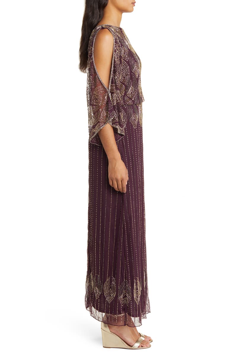 Pisarro Nights Beaded Cold Shoulder Cocktail Dress, Alternate, color, Wine