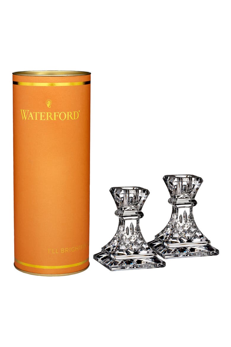 Giftology Lismore Set of 2 Lead Crystal Candlesticks, Main, color, CRYSTAL