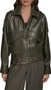 Donna Karan New York Belted Faux Leather Moto Jacket