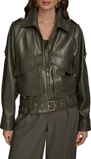 Donna Karan New York Belted Faux Leather Moto Jacket