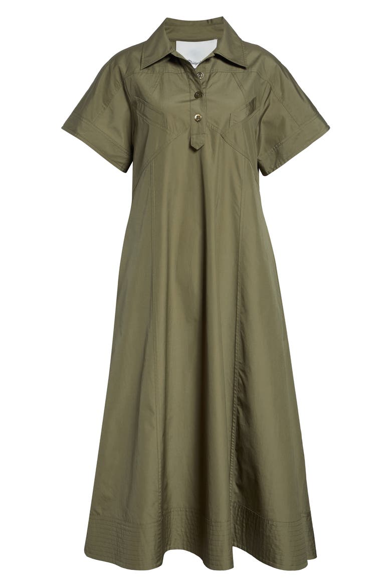 Trapeze Cotton Poplin Shirtdress, Alternate, color, BURNT OLIVE