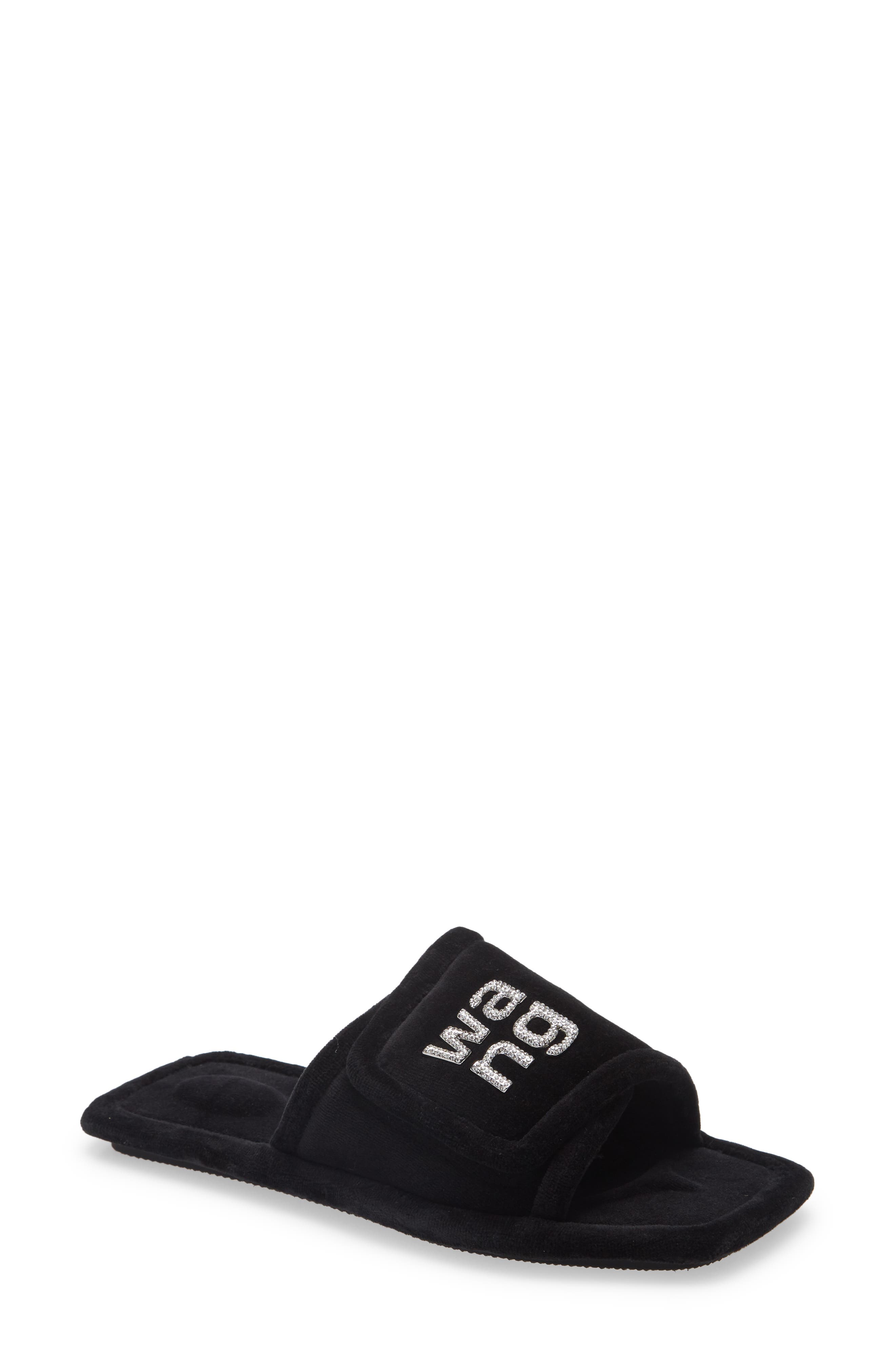 Alexander Wang Lana Crystal Logo Slide Slipper, Main, color, 