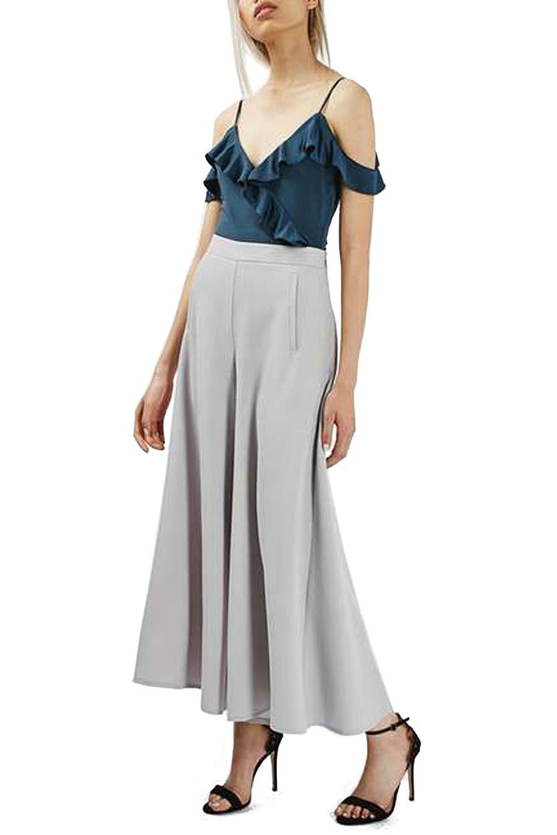 Ruffle Trim Cold Shoulder Bodysuit, Alternate, color, BLUE