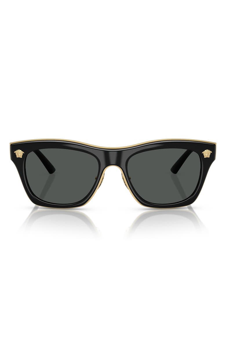 Versace 53mm Rectangular Sunglasses, Main, color, Black