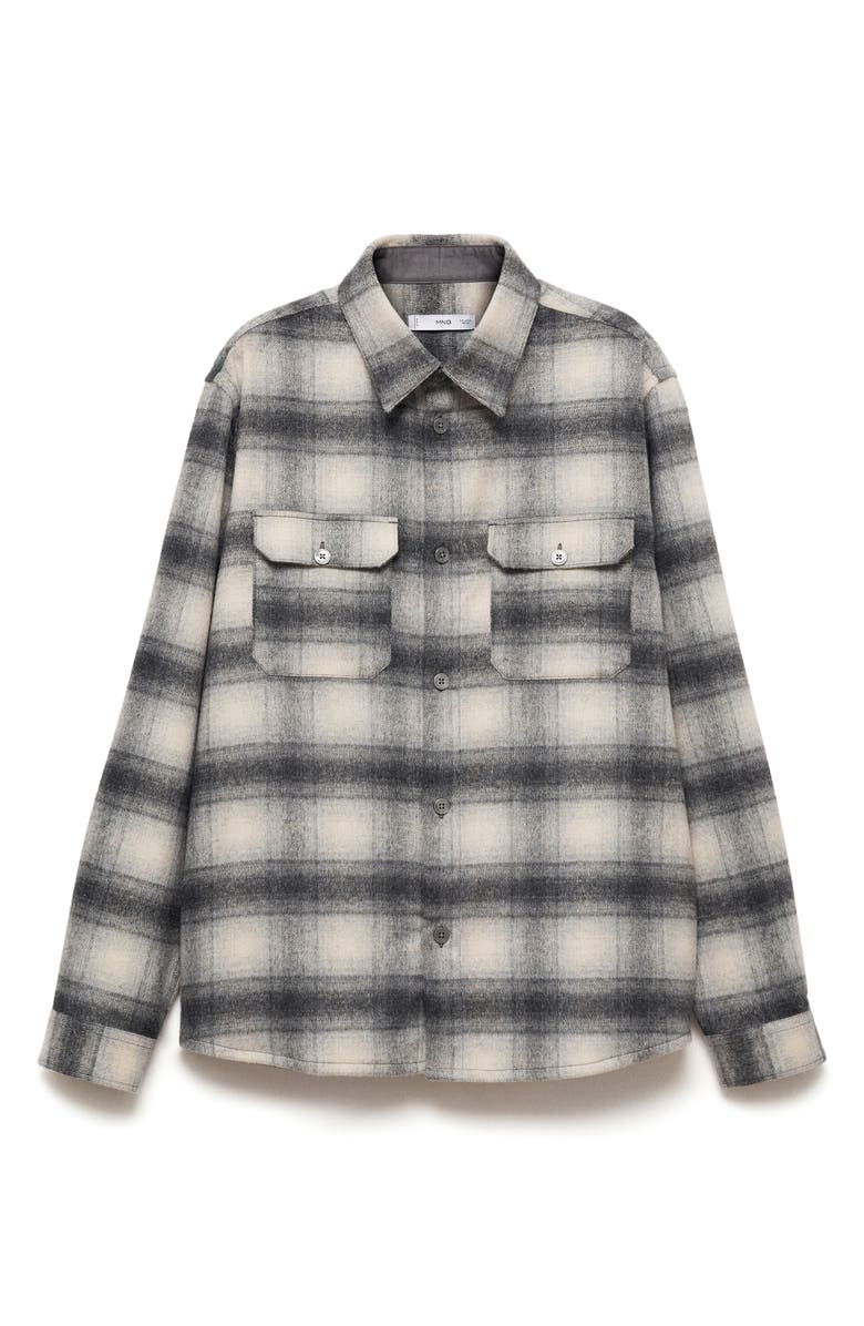 MANGO Plaid Overshirt with Pockets, Alternate, color, Grey