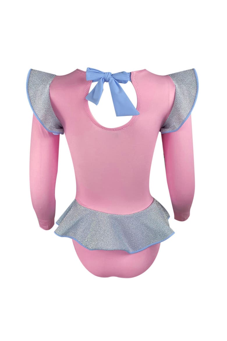 Silver Glitter Ruffles Long-Sleeve Rushguard, Alternate, color, Pink