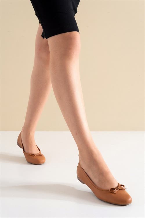 Forever & Always Shoes Florence Leather Ballerina Flats In Cognac Brown Leather