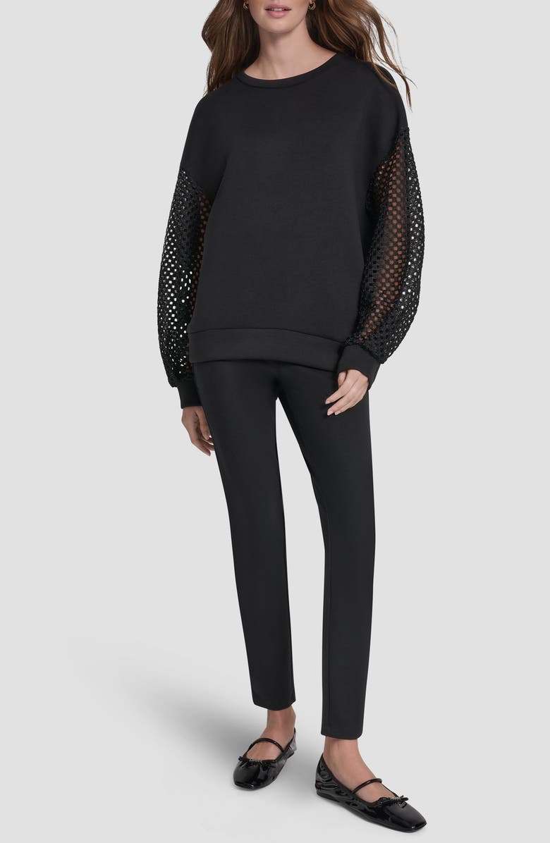 DKNY Fauchet Sleeve Pullover Top, Alternate, color, Black/Black