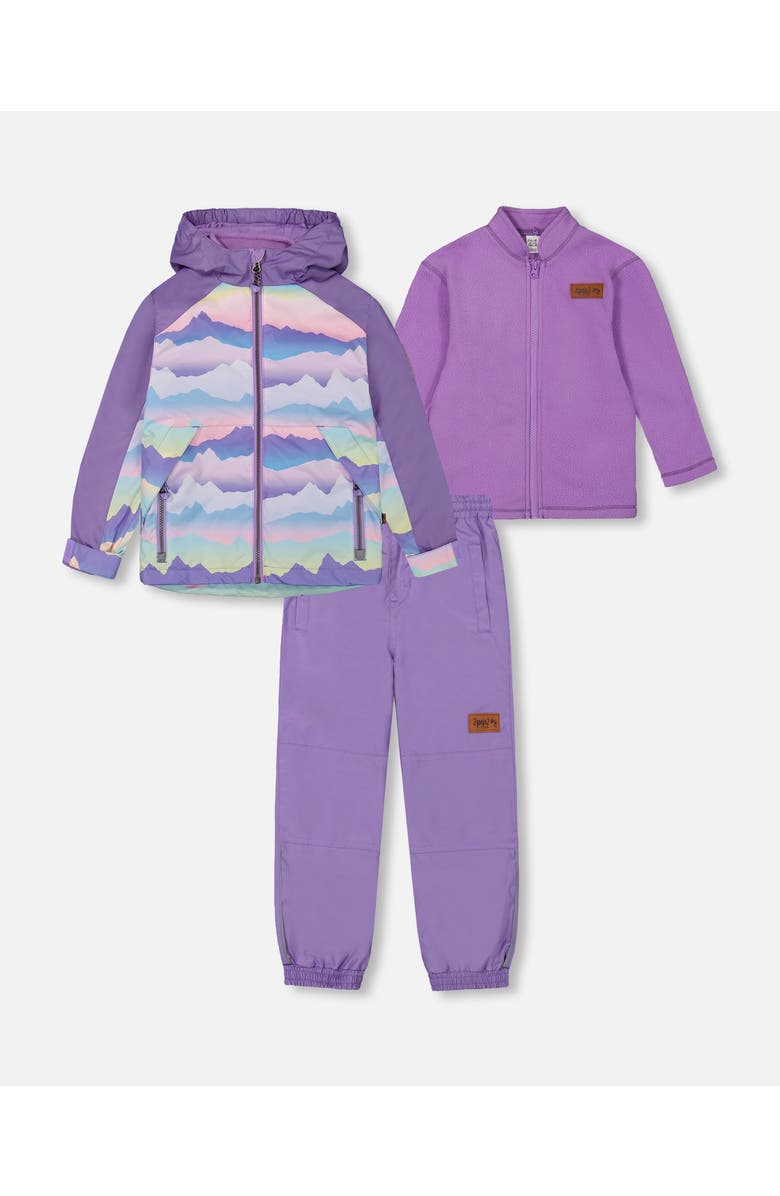 Deux par Deux Girl's 3-In-1 Mid-Season Outerwear Set With Printed Jacket Mauve And Blue, Pink Mountain, Main, color, 