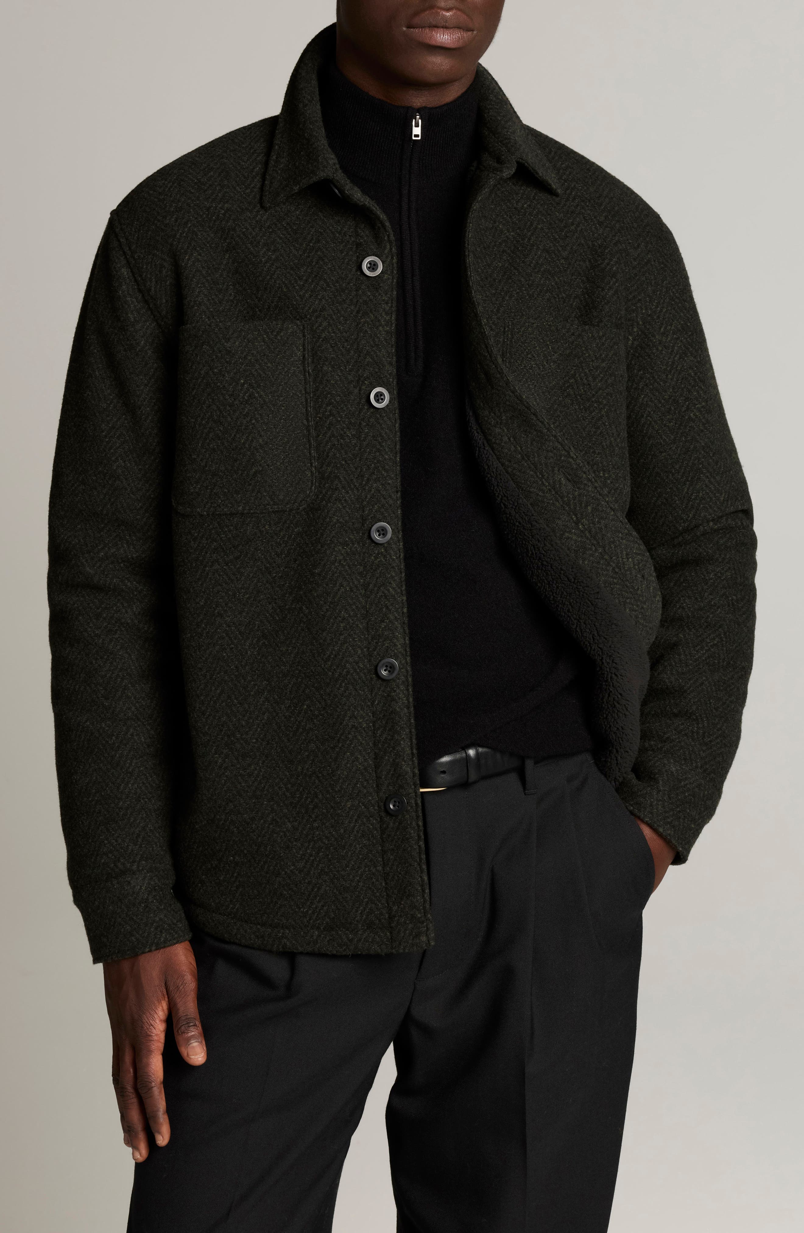 Vince Herringbone Faux Shearling Lined Shirt Jacket (Men) | Nordstrom