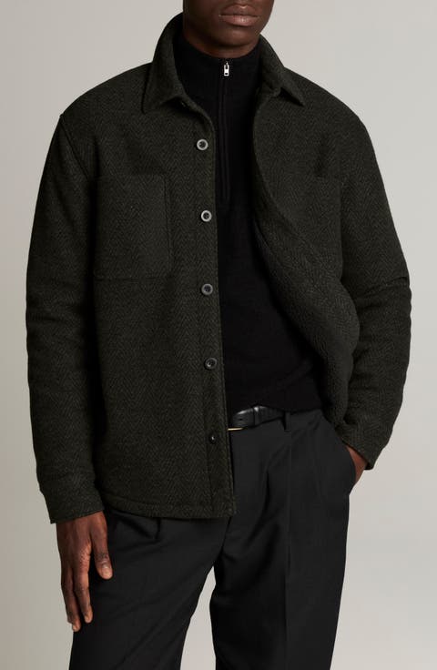 Herringbone Faux Shearling Lined Shirt Jacket