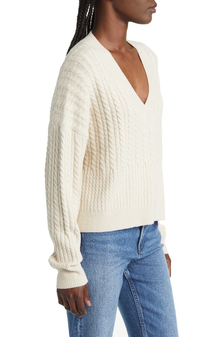 Babysoft V-Neck Cable Knit Sweater, Alternate, color, CLASSIC CREAM