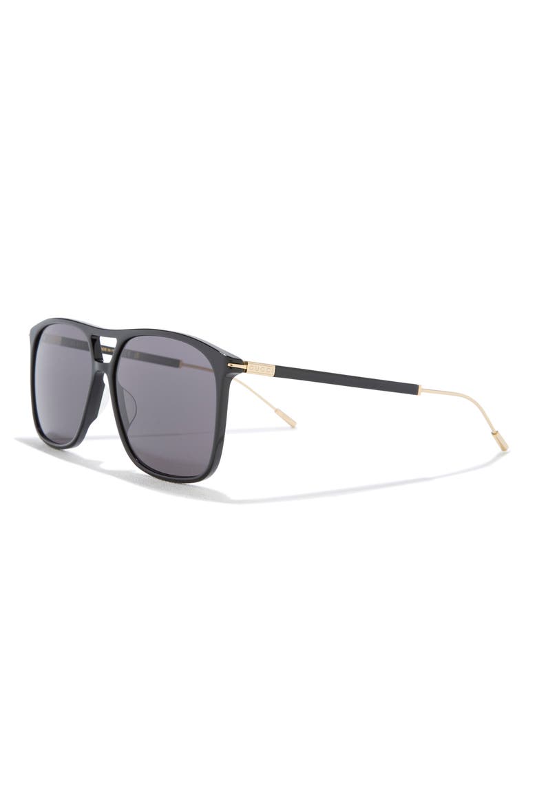 60mm Aviator Sunglasses, Alternate, color, BLACK GOLD GREY