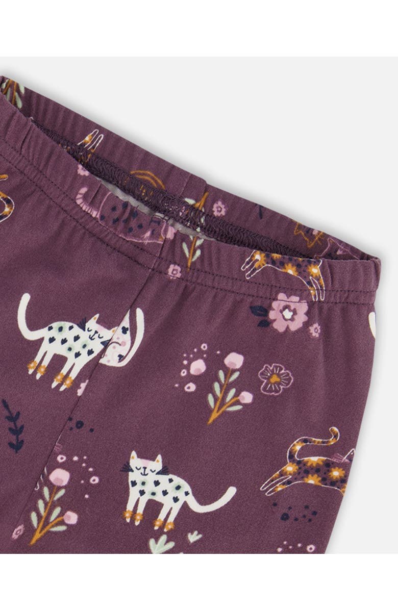 Deux par Deux Little Girl's Jersey Leggings Mauve Printed Cats, Alternate, color, 