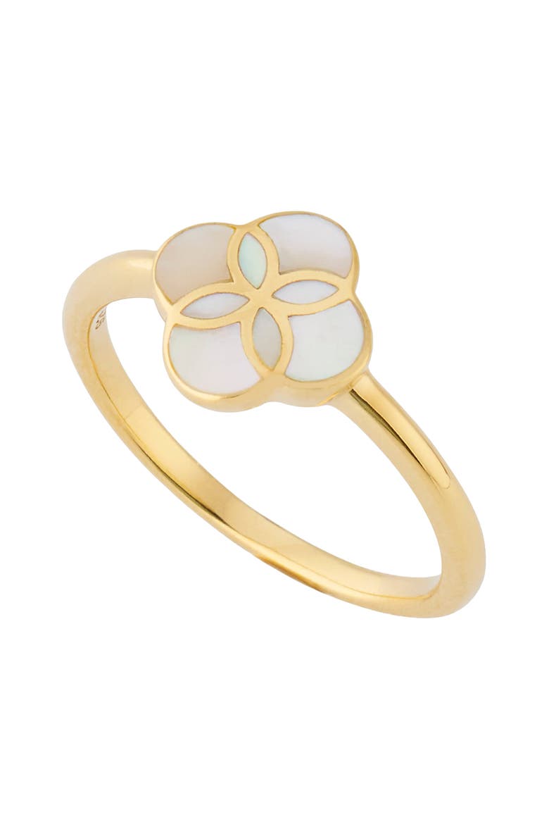Sterling With 18K Gold Overlay And Gemstones Single Petal Ring, Alternate, color, WHITE