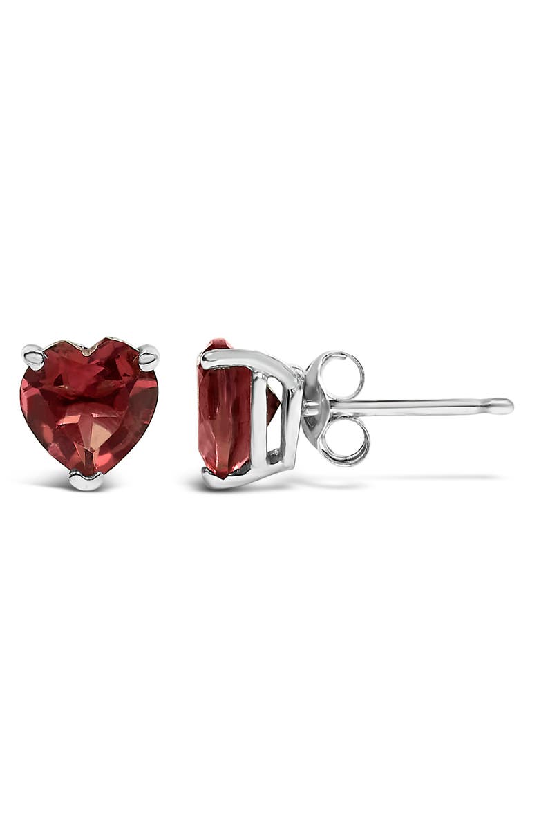Haus of Brilliance 14K Gold 5MM Heart Cut Gemstone Solitaire Stud Earrings, Alternate, color, Red Garnet | White