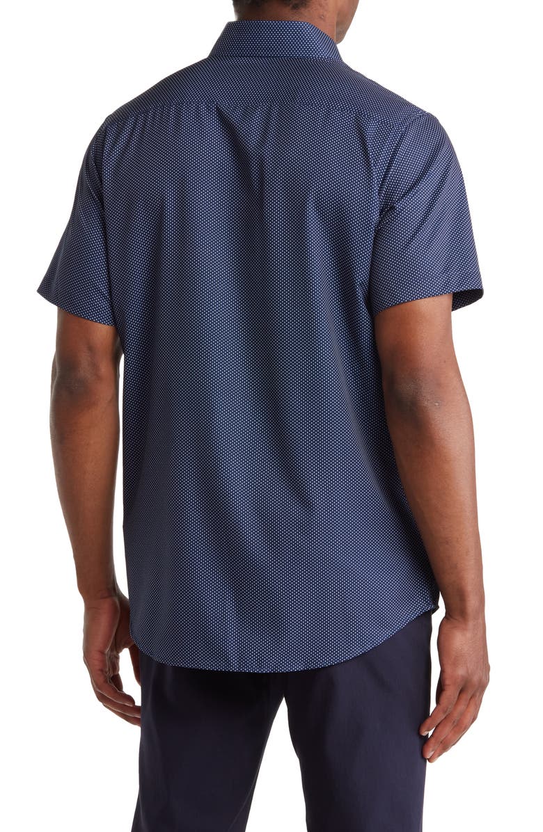 TOM BAINE Slim Fit Performance Short Sleeve Button-Up Shirt, Alternate, color, Navy
