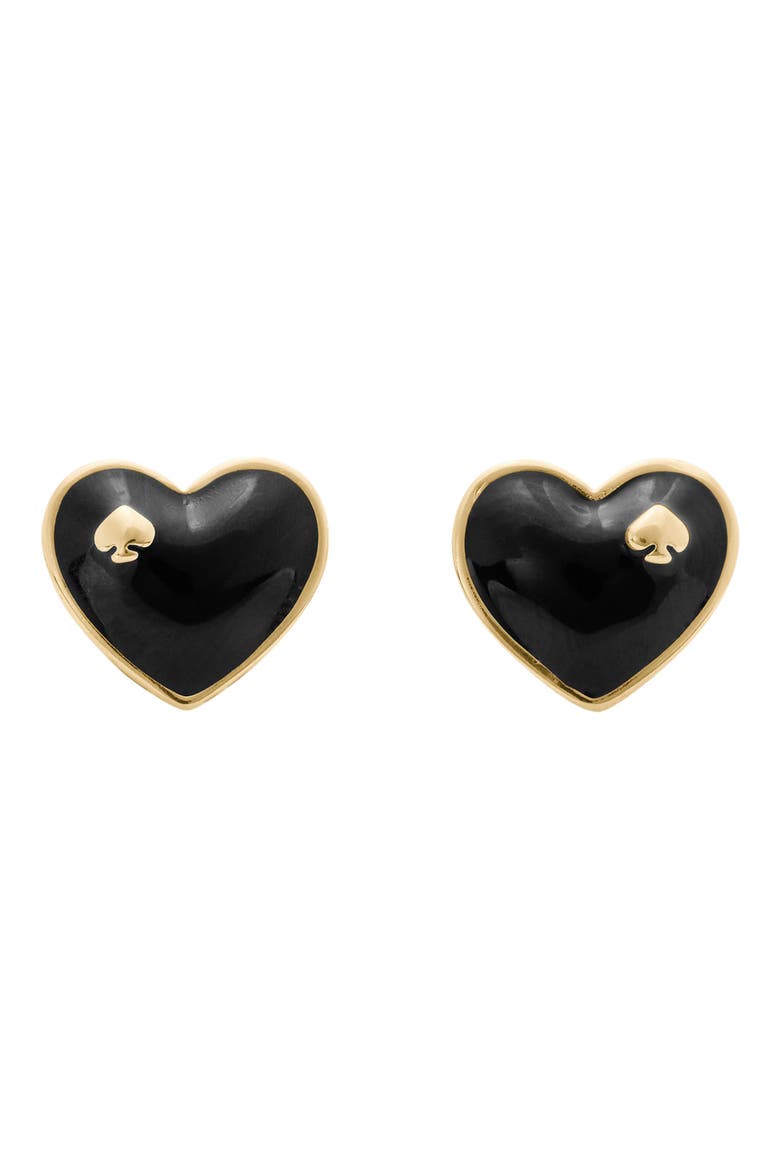 heart spade stud earrings, Main, color, BLACK