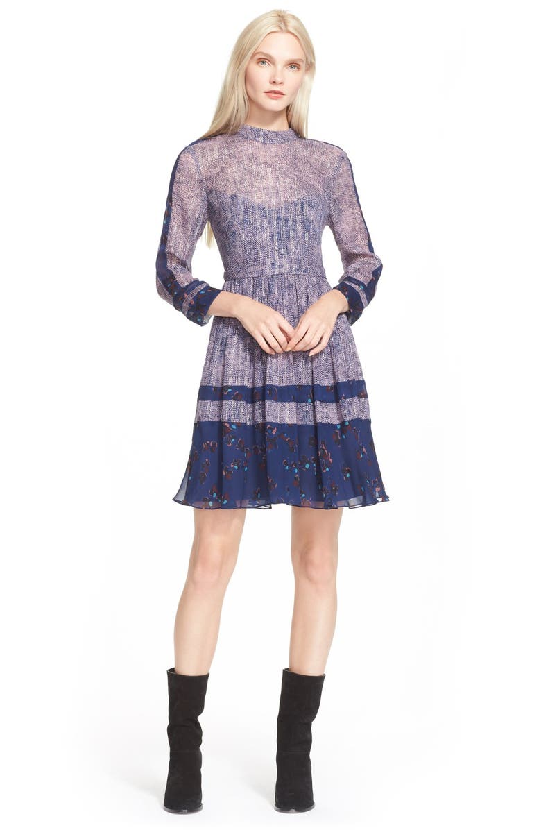 Rebecca Taylor Static Print Silk Blend Dress, Main, color,