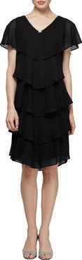 SL FASHIONS Cape Top Tiered Georgett Dress