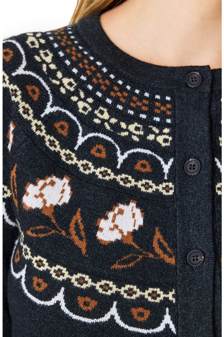 Border Detail Crewneck Cardigan, Alternate, color, CHARCOAL GREY/ SUGAR SWIZZLE