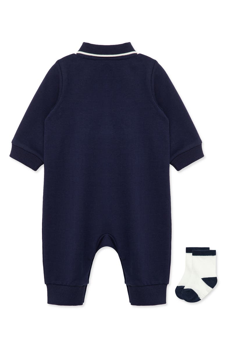 Little Me Cars Embroidered Romper & Socks Set, Alternate, color, Blue