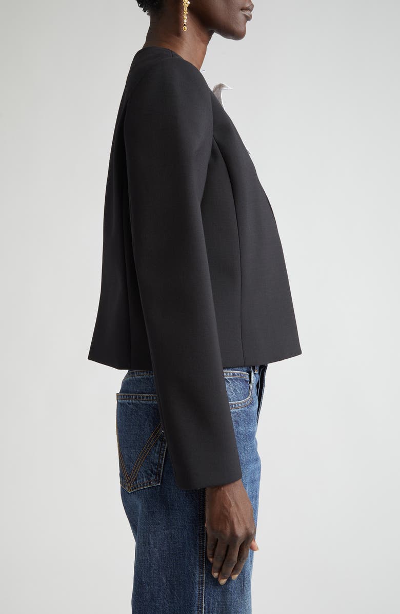 Oscar de la Renta Orchid Embroidered Bonded Wool Crop Jacket, Alternate, color, 