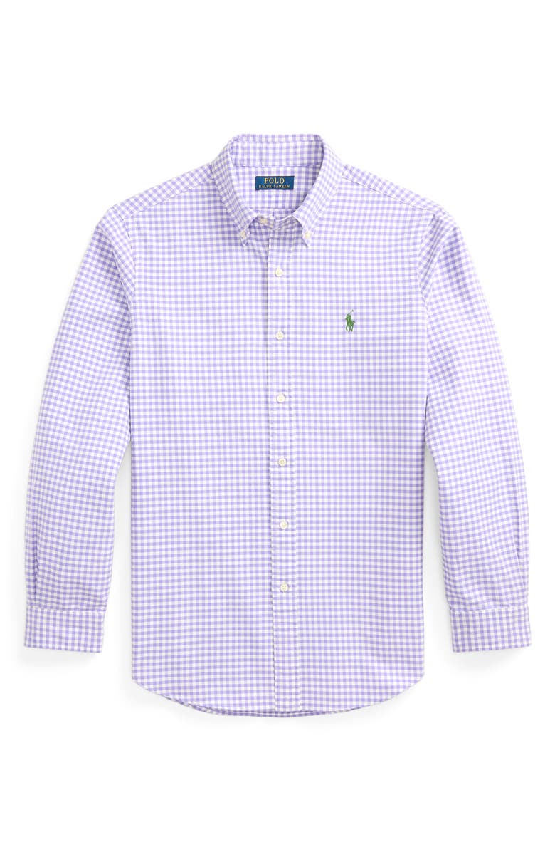 Polo Ralph Lauren Classic Fit Gingham Cotton Button-Down Oxford Shirt, Alternate, color, Aix Lavender Nevis