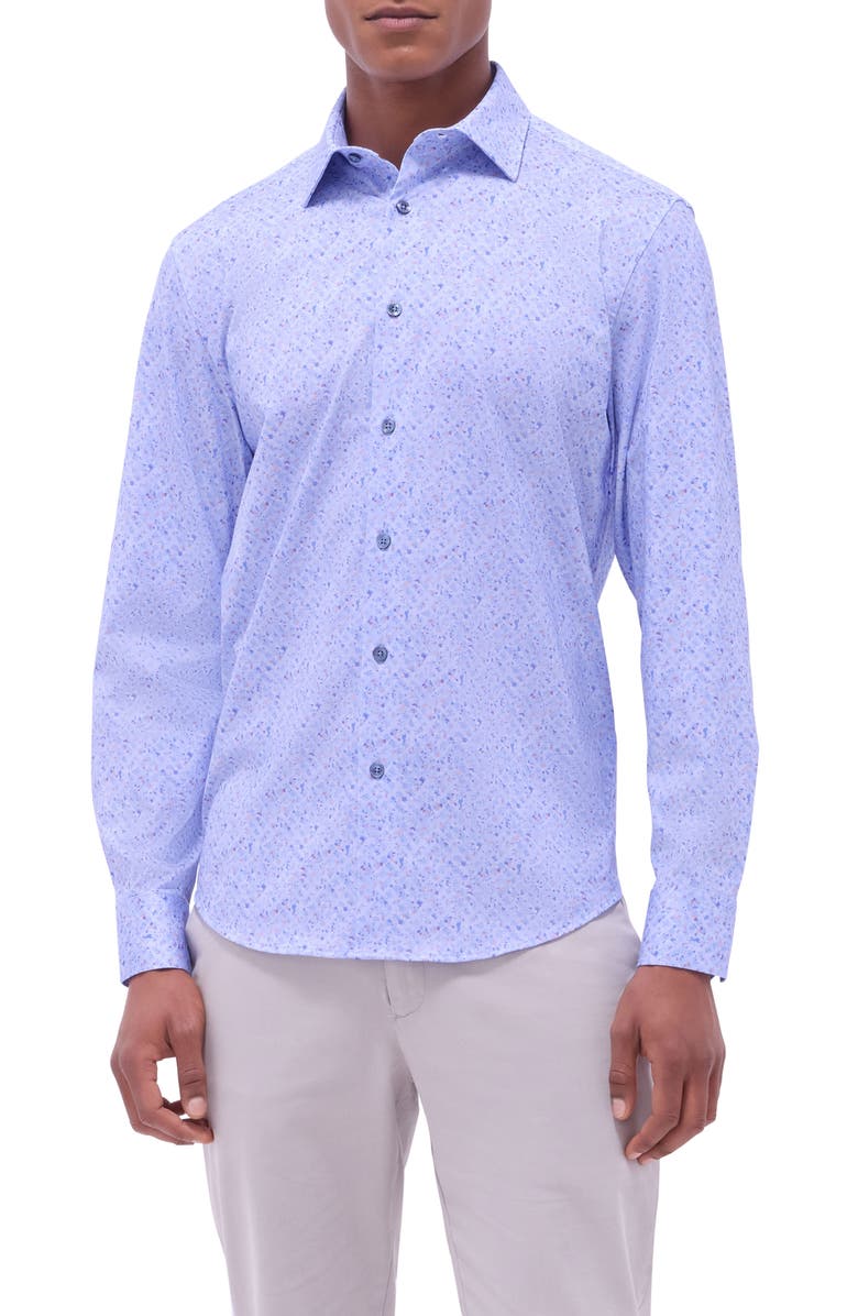 Bugatchi Jimmy OoohCotton<sup>®</sup> Print Button-Up Shirt, Main, color, Air Blue