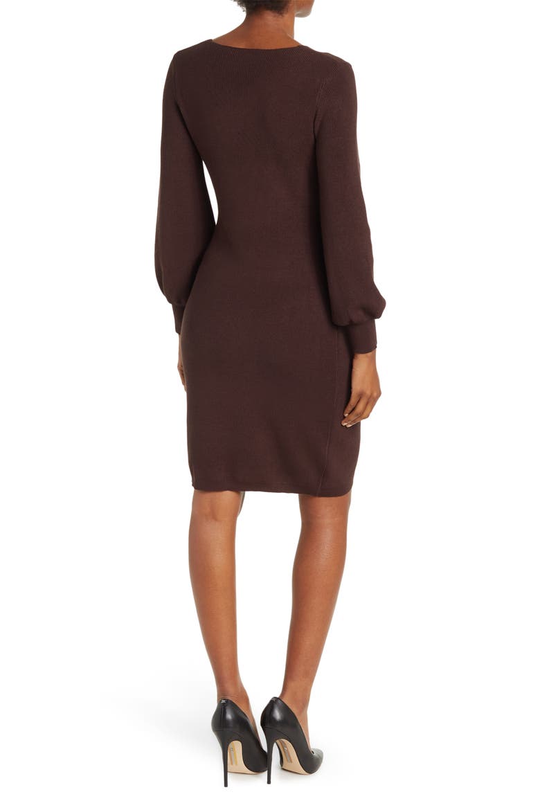 V-Neck Balloon Sleeve Sweater Dress, Alternate, color, CHOCOLATE