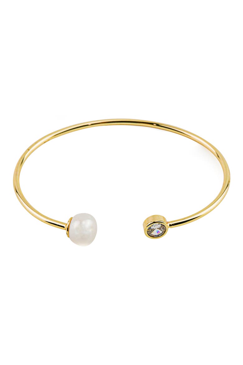 Crystal & Freshwater Pearl Wire Cuff Bracelet, Main, color, WHITE