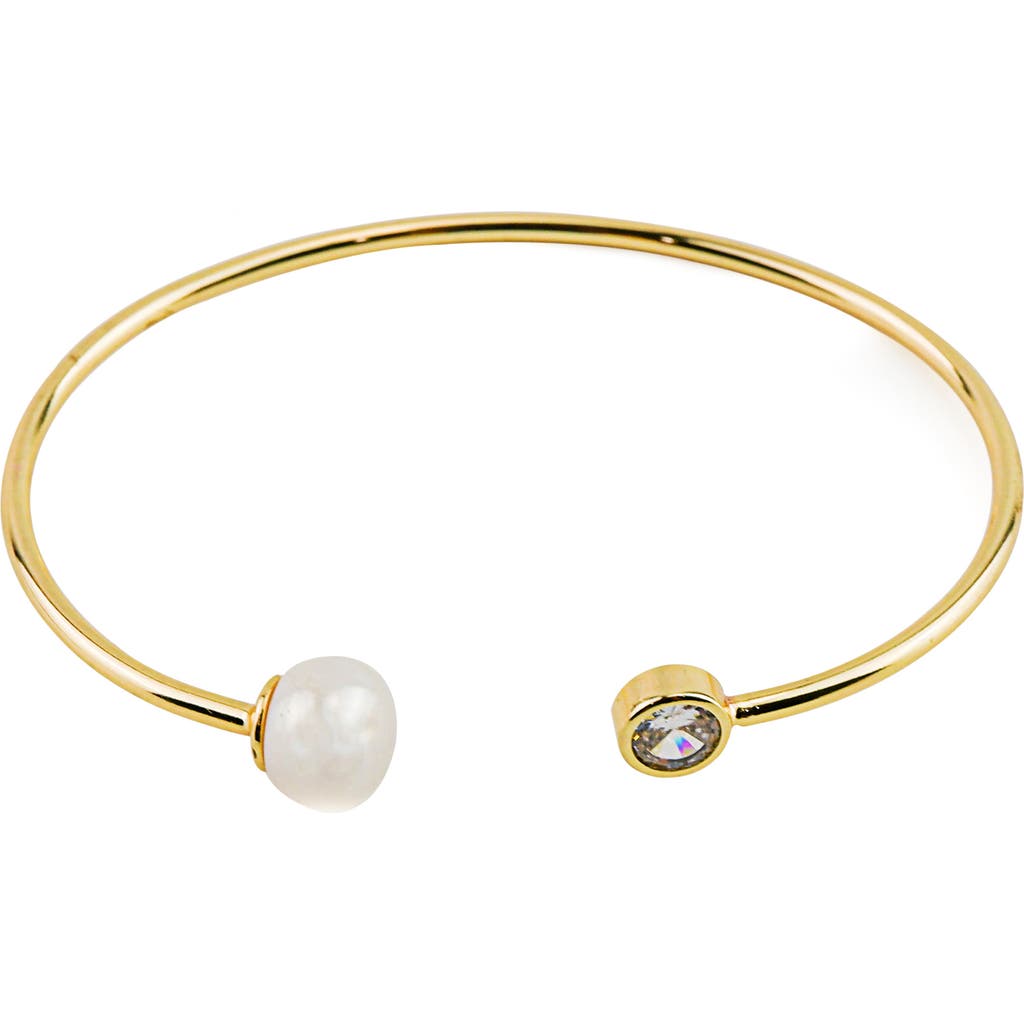 Panacea Crystal & Freshwater Pearl Wire Cuff Bracelet In White