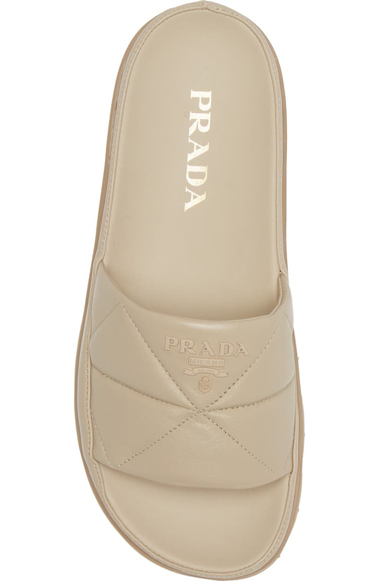 Prada Logo Matelassé Slide Sandal, Alternate, color,