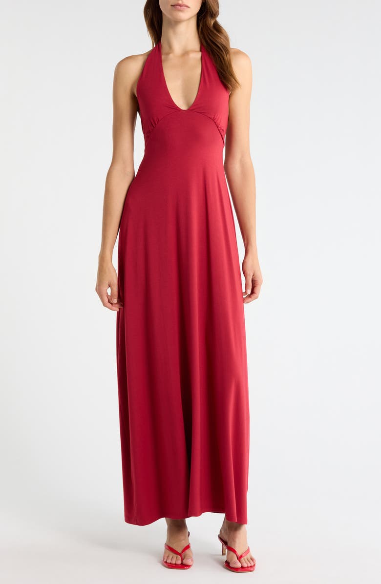PacSun Third Charm Alexa Halter Maxi Dress, Main, color, Wine