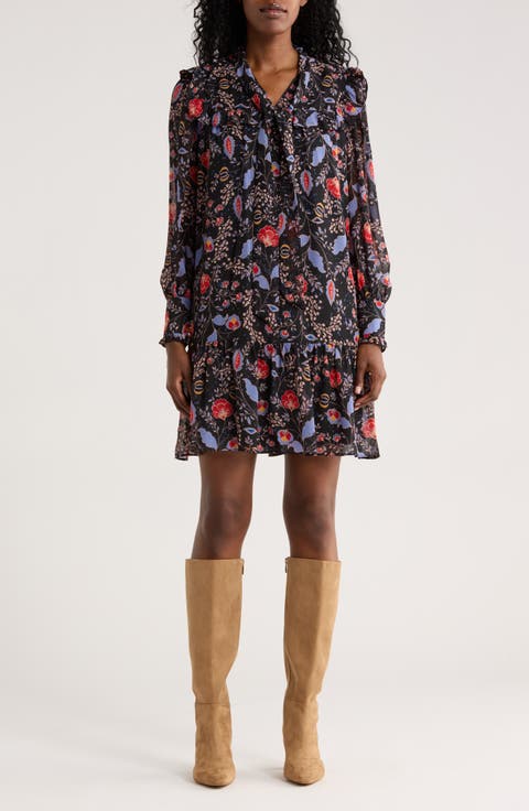 Tie Neck Long Sleeve Dress