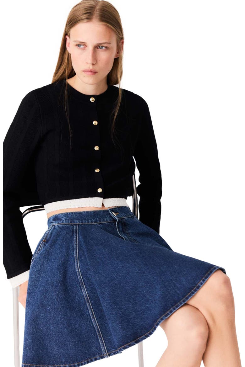Cardigan with contrast band, Alternate, color, Black