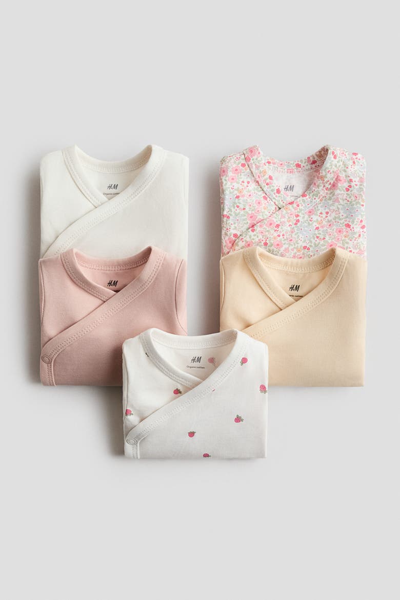 5-pack Wrapover Bodysuits, Alternate, color, Cream/strawberries