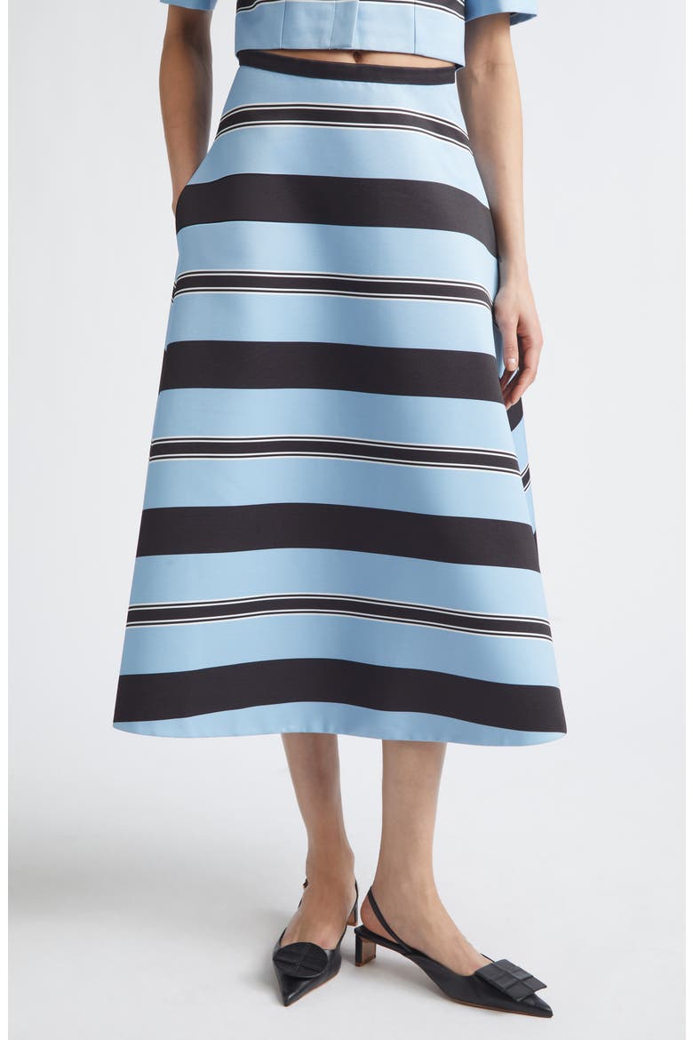 Hallie Stripe Taffeta Faille A-Line Midi Skirt, Main, color, GRAPHIC STRIPE - BLUE BLACK