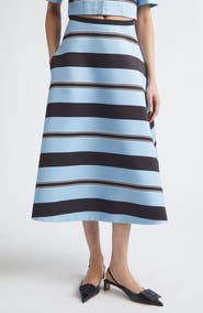 Emilia Wickstead Hallie Stripe Taffeta Faille A-Line Midi Skirt