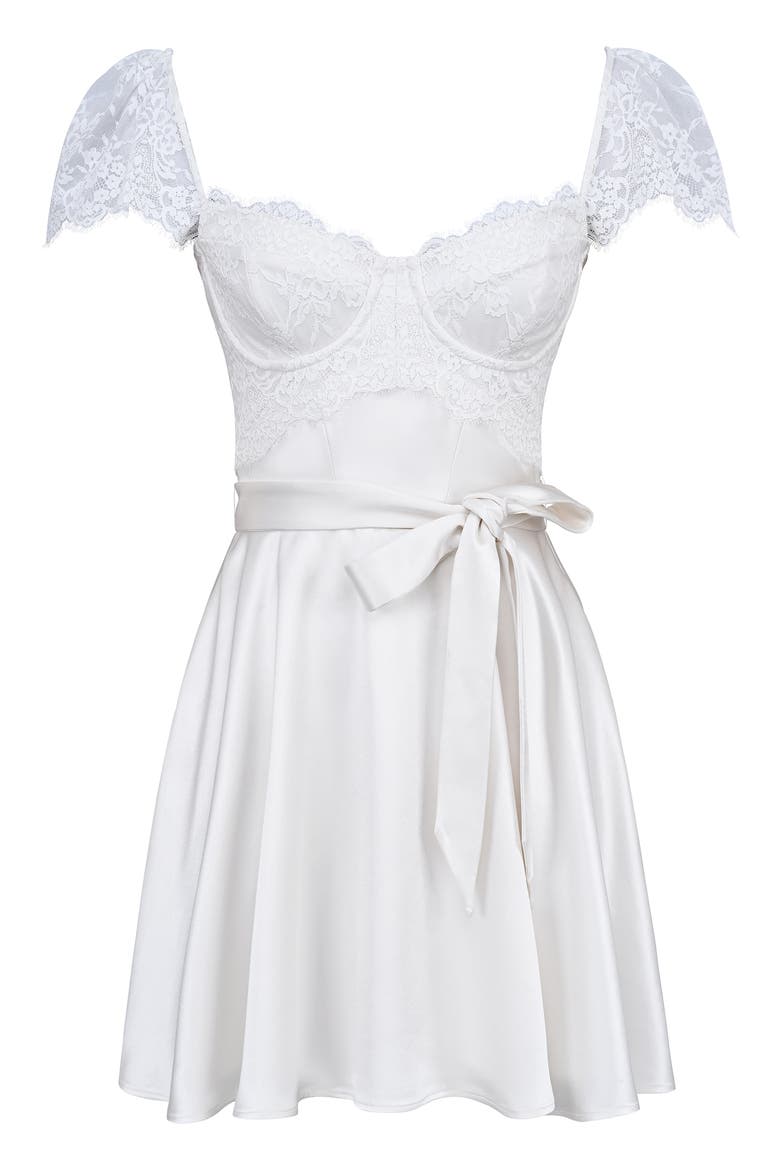 Selena Satin & Lace Minidress, Alternate, color, WHITE