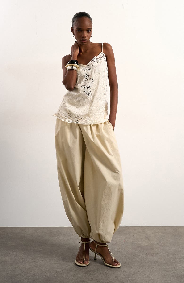 Topshop Crinkle Satin & Lace Camisole, Alternate, color, Ivory