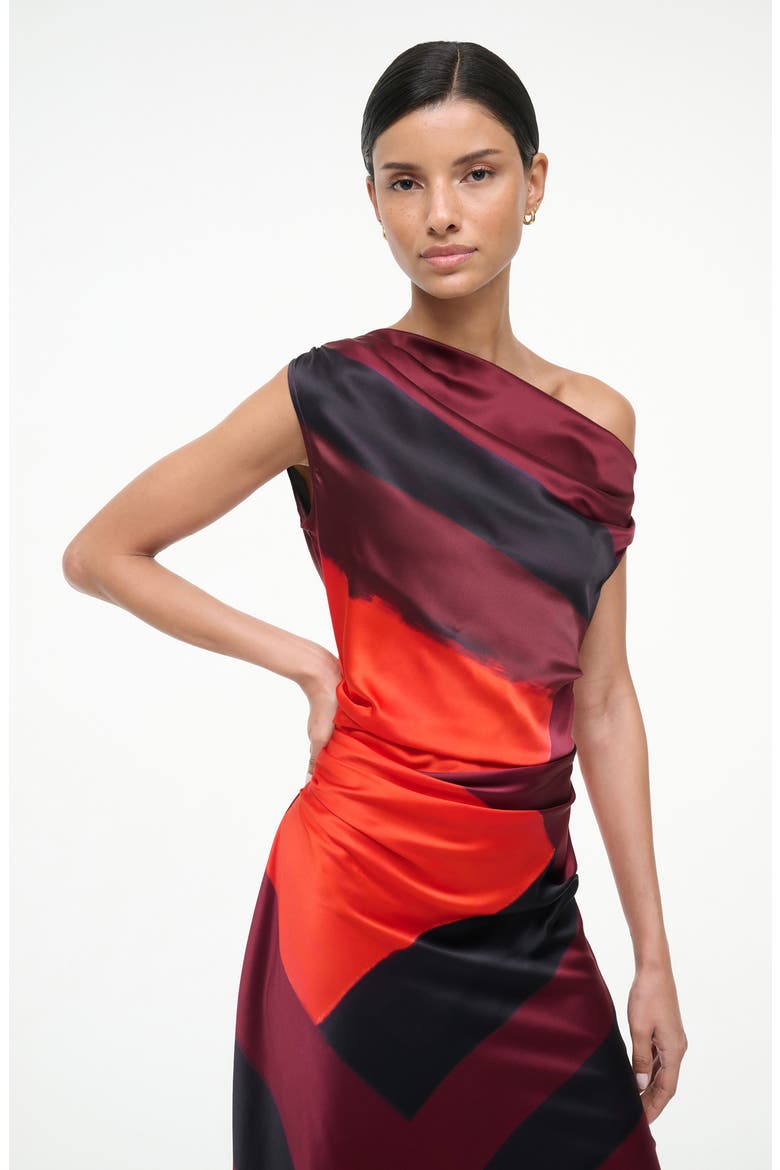 Phare One-Shoulder Stretch Silk Midi Dress, Alternate, color, RUBY PRISM