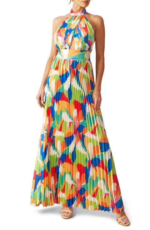 Pleated Halter Neck Maxi Dress