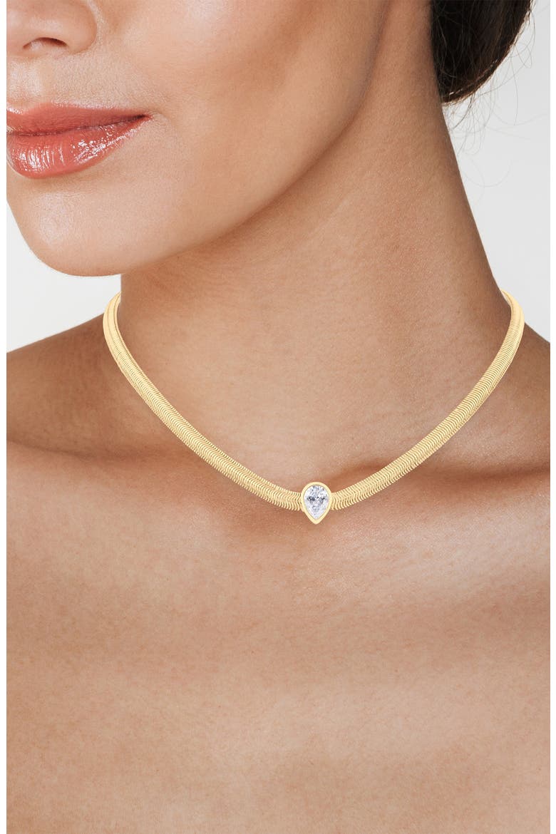 Teardrop Cubic Zirconia Herringbone Chain Necklace, Alternate, color, GOLD