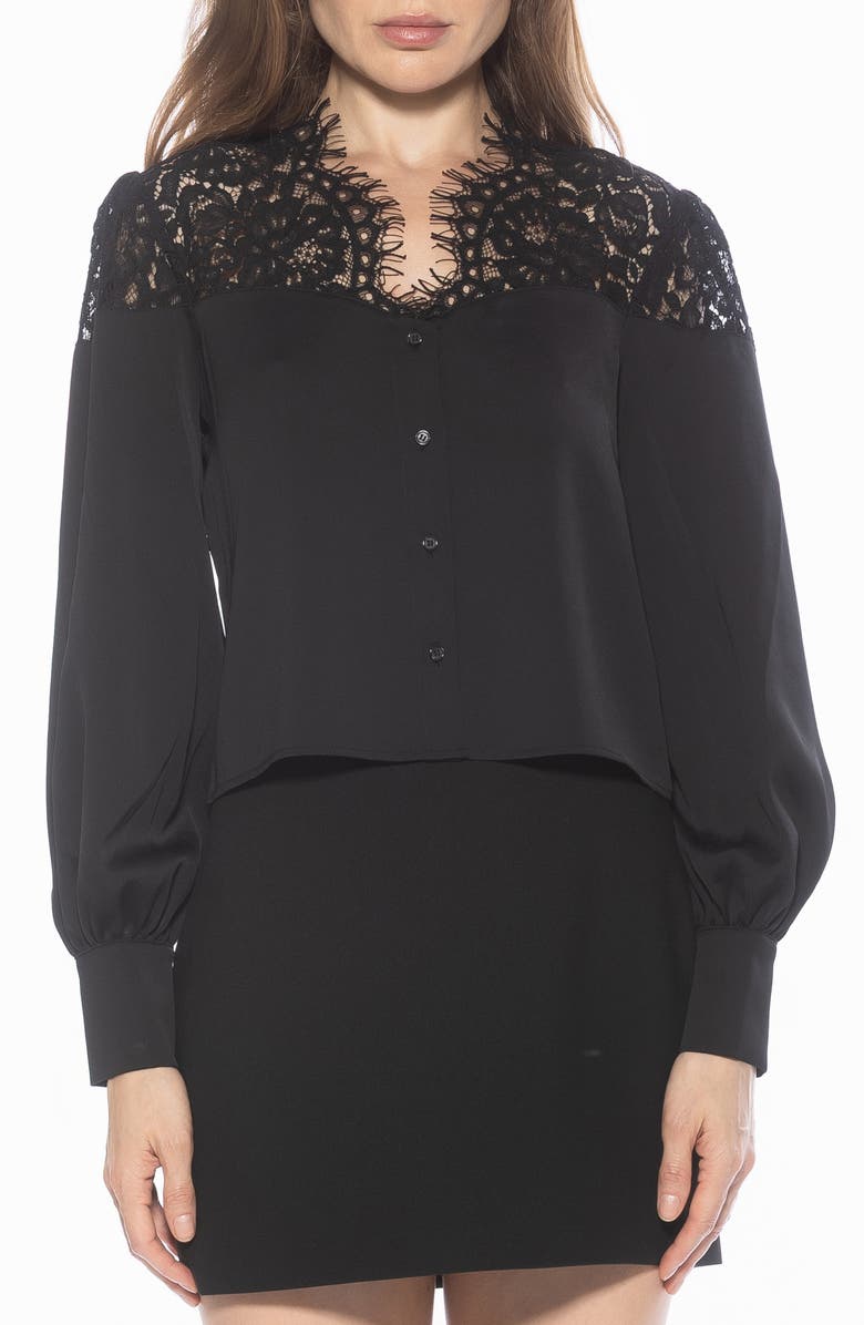 Alexia Admor Bryne Lace Trim Top, Main, color, Black