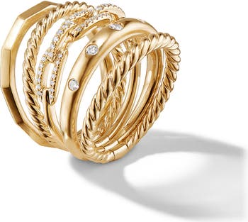 Stax Wide Ring with Diamonds in 18K Gold